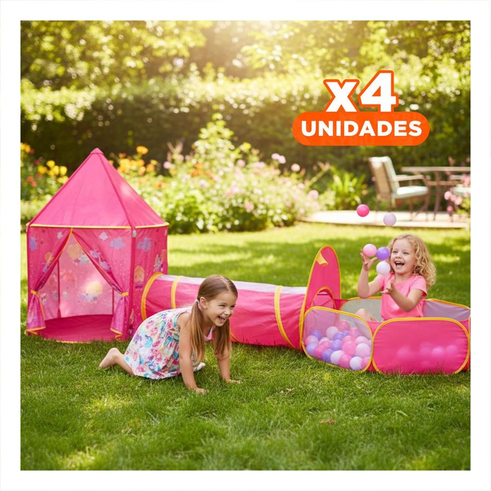 Pack4 Tienda Infantil 3 Piezas con Piso y Accesorios para Juegos Rosado