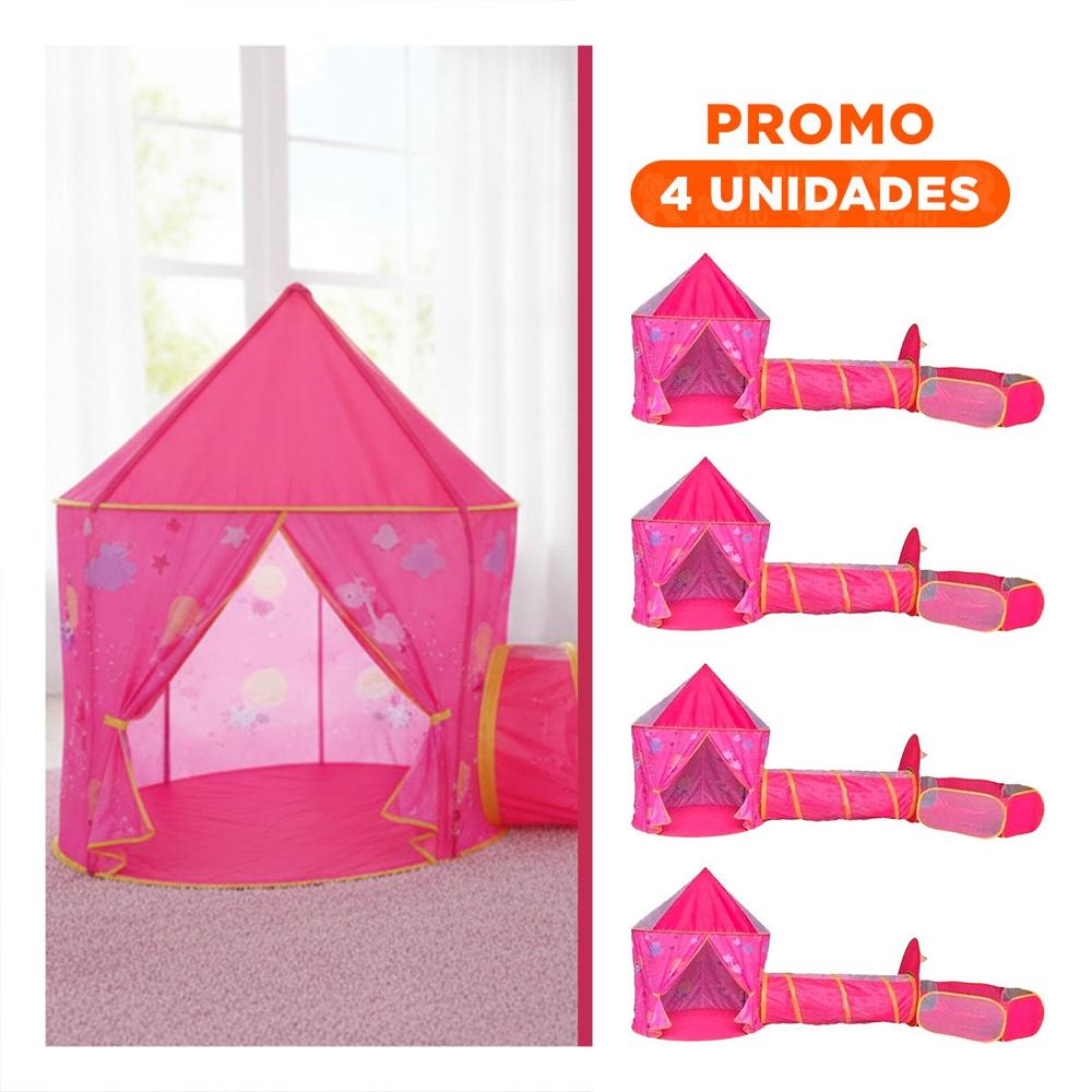 Pack4 Tienda Infantil 3 Piezas con Decoracion y Piso para Juegos Rosado Y+Regalo Sticker