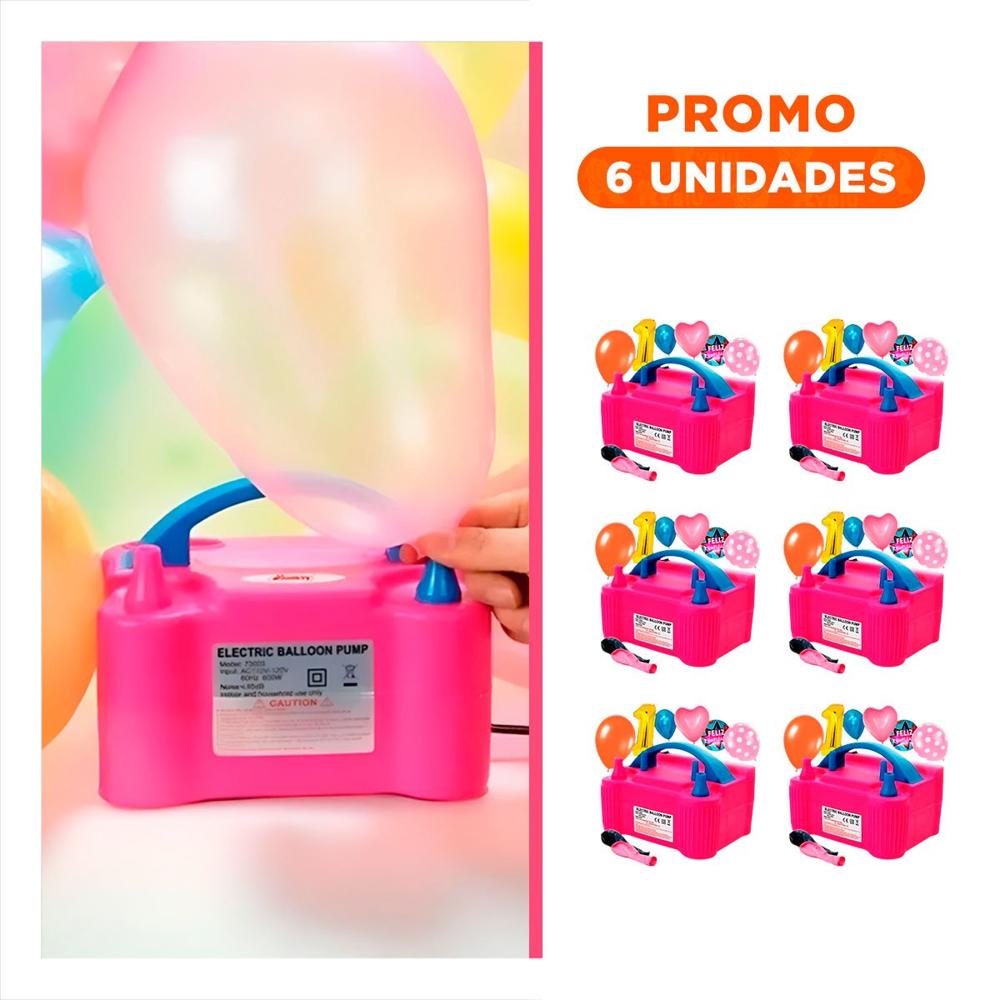 Pack6 Compresor Manual de Globo Fucsia y Facil de Usar con Juegos y Fiesta