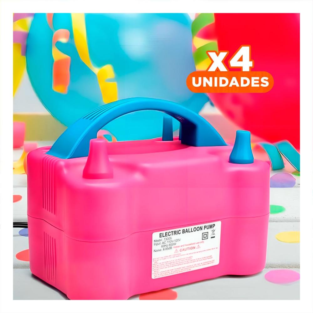 Pack4 Bomba de Globo Fucsia y Portatil para Niños y Decoracion