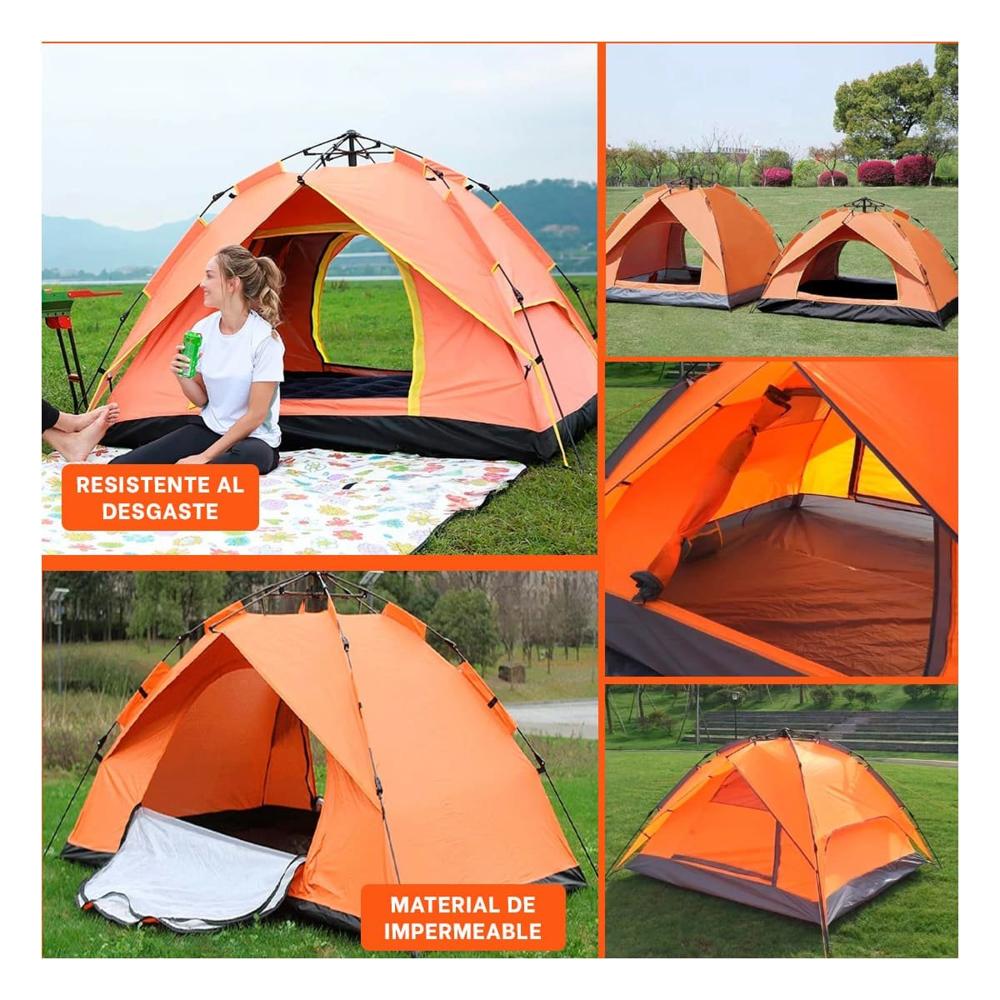 Carpa Instantanea Alta Montaña 4 Personas Anaranjado para Camping Familiar Y+Ligas Regalo