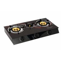 Cocina Gas 3 Hornillas Alta Potencia Vidrio Negro Parrillas Resistentes Compacta Funcional Portátil