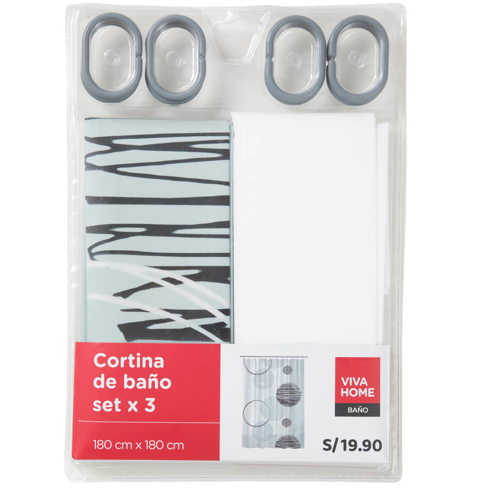 Set x3 Cortinas de Baño Rayas VIVA HOME