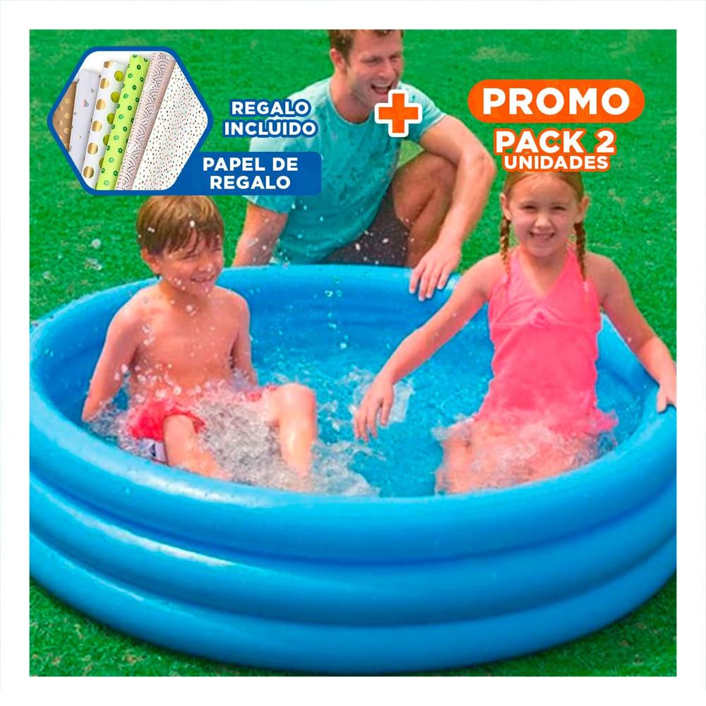 Pack2 Alberca Azul  Infantil 114 x 25 cm para Hogar y Exteriores Y+Papel Regalo