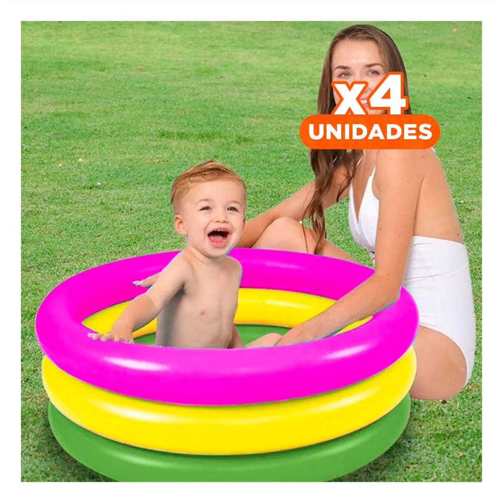 Pack4 Piscina Arcoiris Inflable Infantil 86 x 25 cm para Patio Familiar