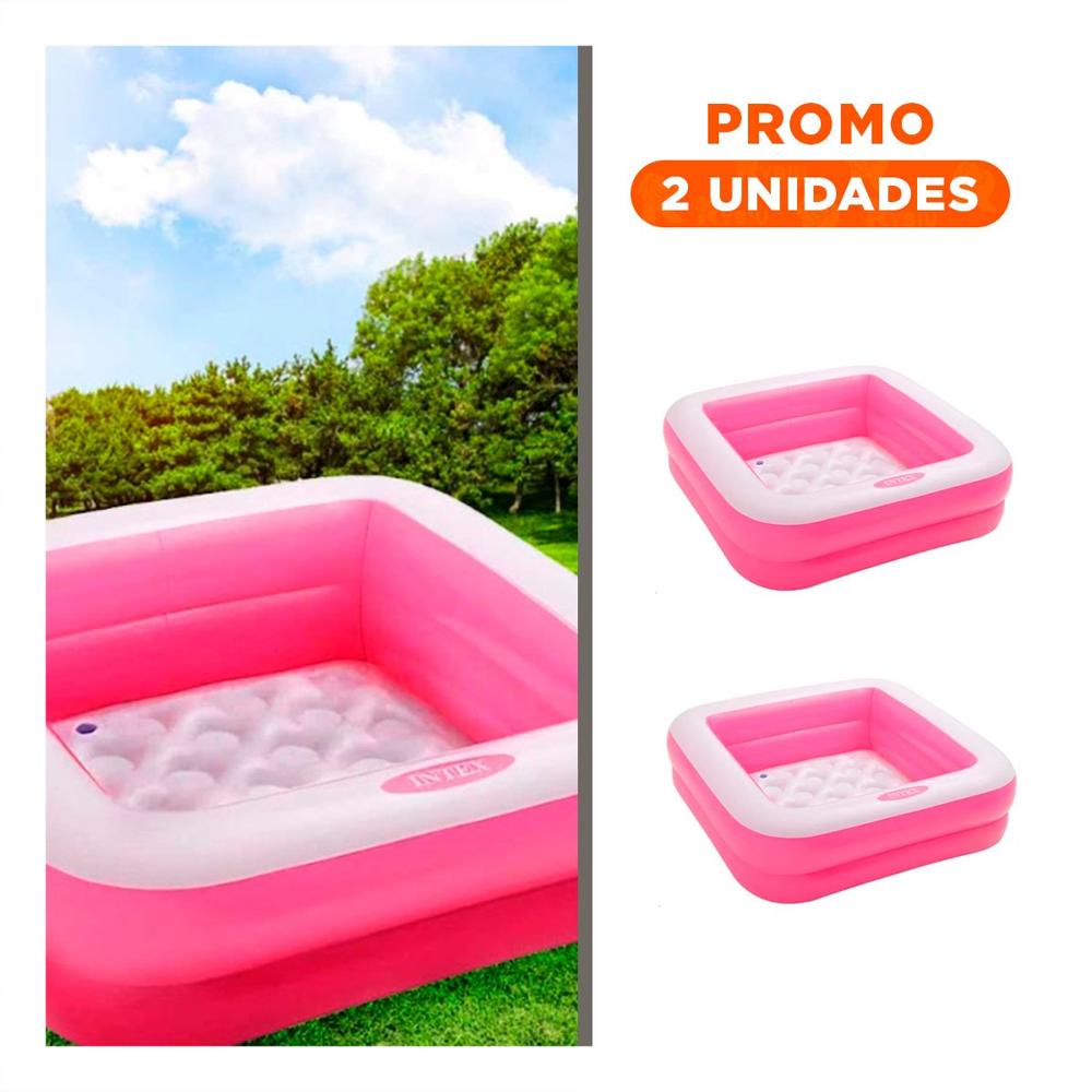 Pack2 Piscina Inflable Acolchada 85x85x23cm Rosadodo para Uso Familiar en Casa