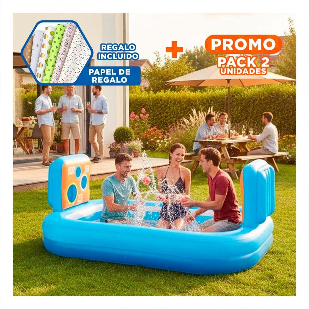 Pack2 Alberca Inflable para Hogar con Dos Porterias y Juego Acuatico Familiar Y+Papel Regalo
