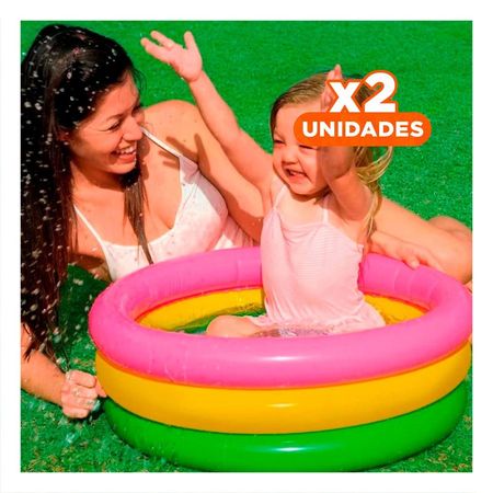 Pack2 Pileta Circular Arcoiris 61 x 22 cm para Patio y Terraza Y+Regalo Sticker