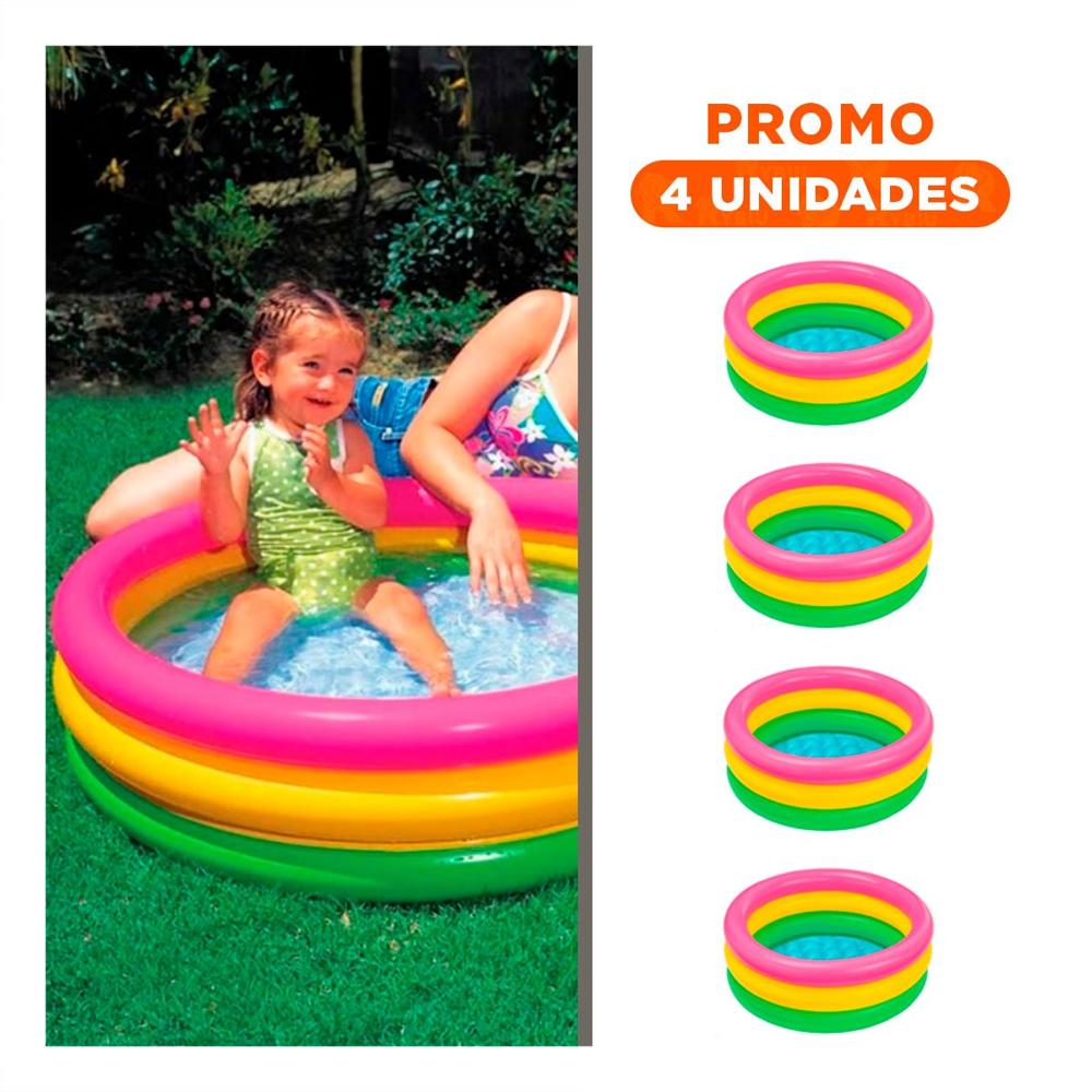Pack4 Pileta Arcoiris Inflable Infantil 86 x 25 cm para Diversion Infantil Y+Regalo Sticker