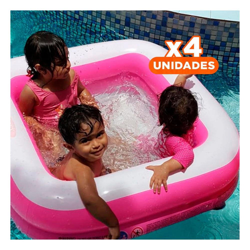 Pack4 Alberca Inflable Acolchada 85x85x23cm Rosadodo para Diversion en Casa