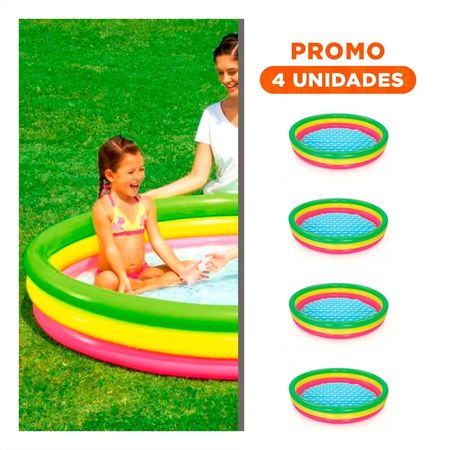 Pack4 Piscina de Agua Infantil Arcoiris 1.52 x 30 cm para Temporada de Verano Y+Regalo Sticker