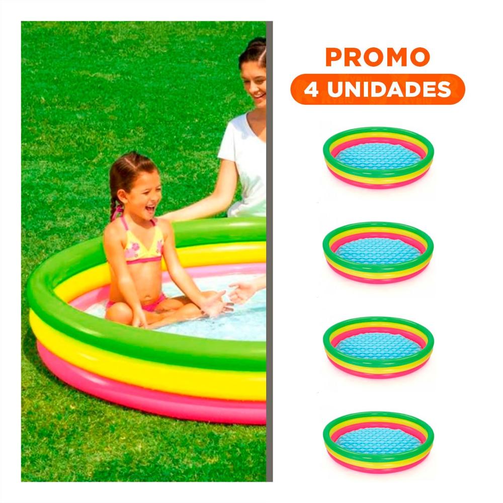 Pack4 Piscina de Agua Infantil Arcoiris 1.52 x 30 cm para Temporada de Verano Y+Regalo Sticker