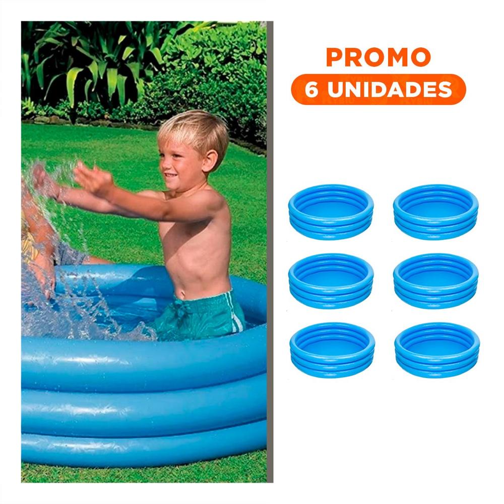 Pack6 Pileta Azul  Infantil 114 x 25 cm para Hogar y Exteriores en Temporada