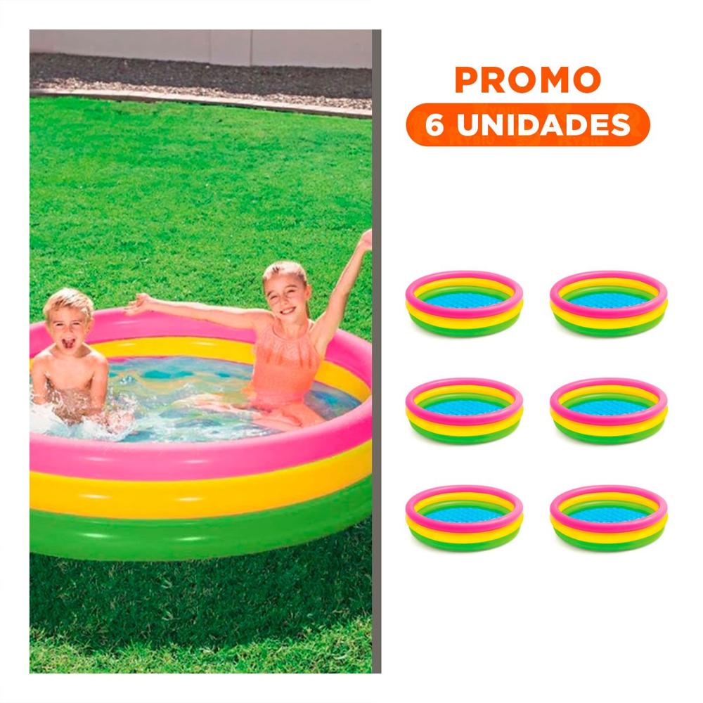 Pack6 Estanque Arcoiris Inflable Infantil 147 x 33 cm para Juegos al Aire Libre