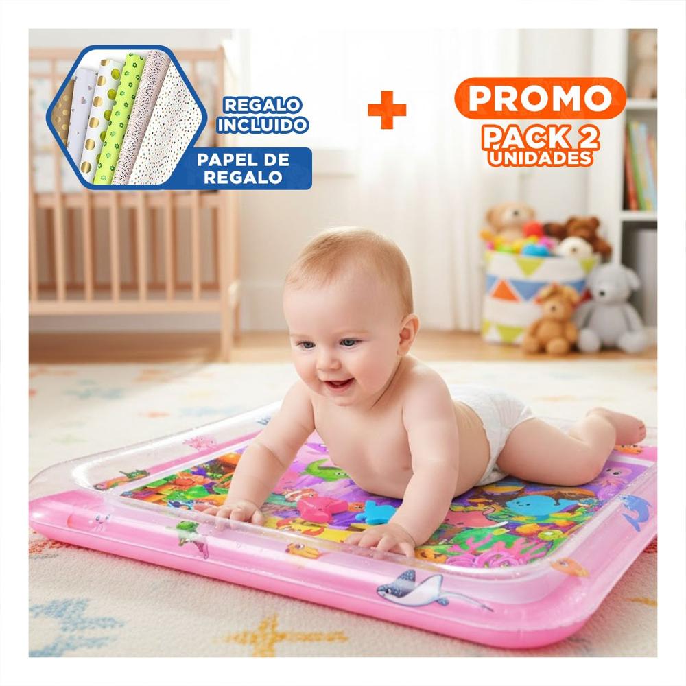 Pack2 Colchon Inflable con Agua para Bebes Rosado para Juego Sensorial Y+Papel Regalo