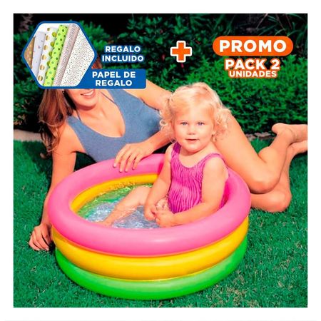 Pack2 Pileta Arcoiris Infantil 61 x 22 cm para Diversion Segura Y+Papel Regalo