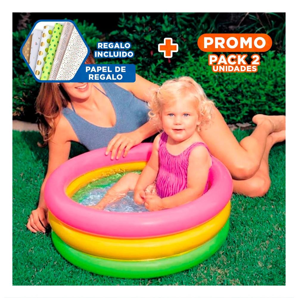 Pack2 Pileta Arcoiris Infantil 61 x 22 cm para Diversion Segura Y+Papel Regalo