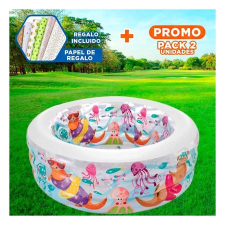 Pack2 Piscina Infantil Redonda 152 x 56 cm con Diseno Acuario para Verano Y+Papel Regalo
