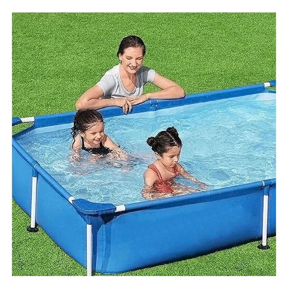 Piscina con Marco de Metal 221 x 150 x 43cm para Patio y Diversion Familiar