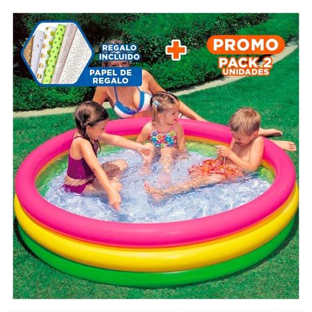 Pack2 Chapoteadero Arcoiris Inflable Infantil 147 x 33 cm para Ninos y Diversion Y+Papel Regalo