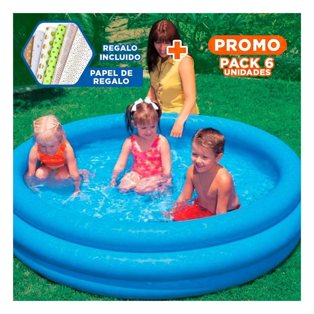 Pack6 Pileta Azul  Infantil 114 x 25 cm para Casa y Patio Y+Papel Regalo