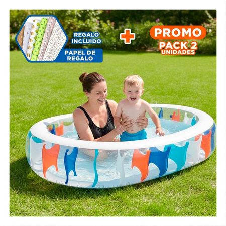 Pack2 Alberca Familiar Eliptica Inflable para Hogar y Verano con Uso Comodo Y+Papel Regalo