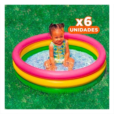 Pack6 Pileta Arcoiris Inflable Infantil 86 x 25 cm para Ninos en Casa Y+Regalo Sticker
