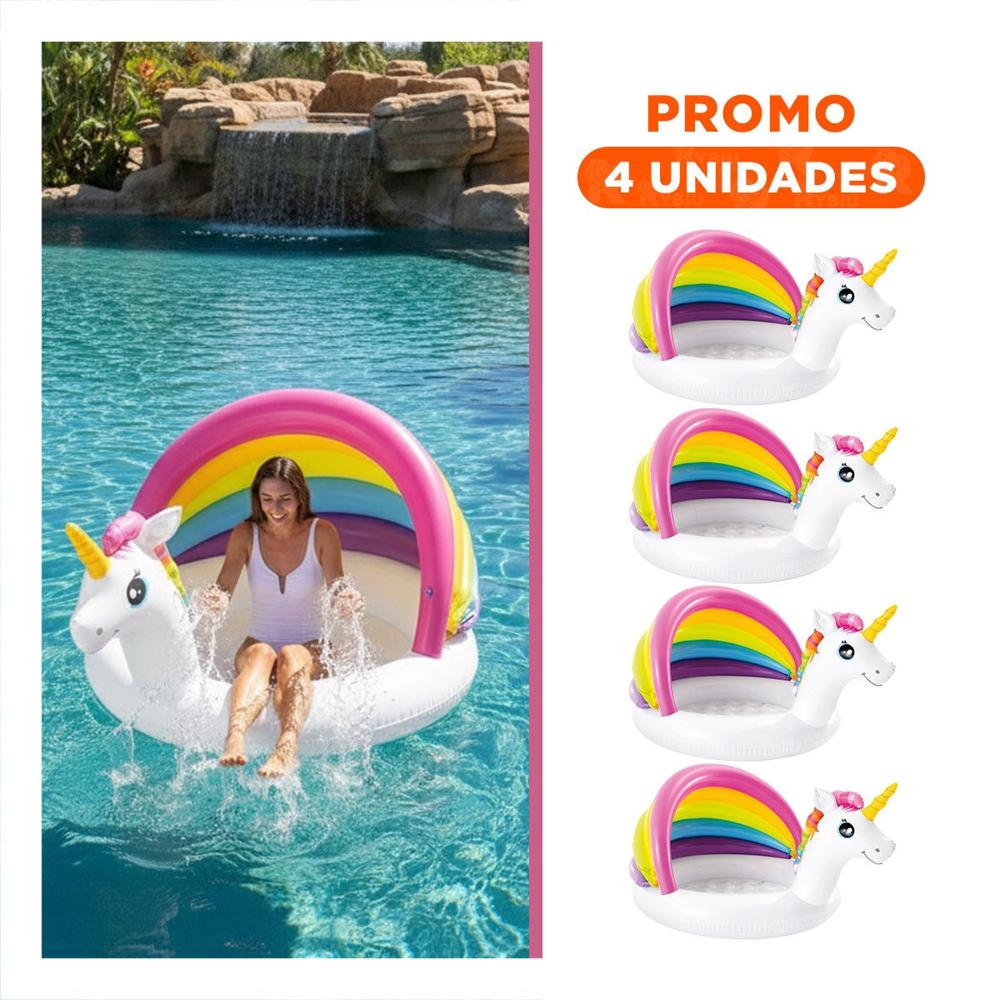 Pack4 Pileta Bebe Unicornio 1,27 X 1,02 X 69 CM Inflable Colorida para Juego Y+Regalo Sticker