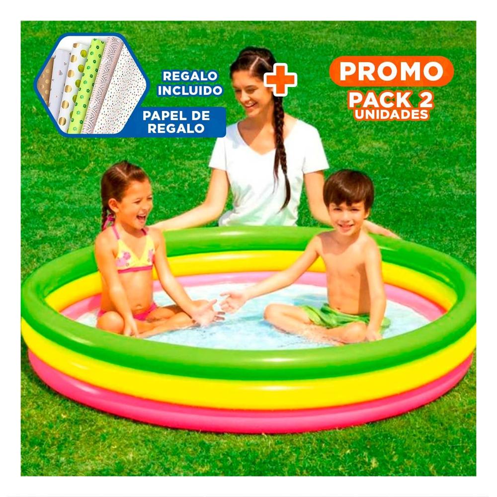 Pack2 Espacio Acuatico Infantil Arcoiris 1.52 x 30 cm para Patio Y+Papel Regalo