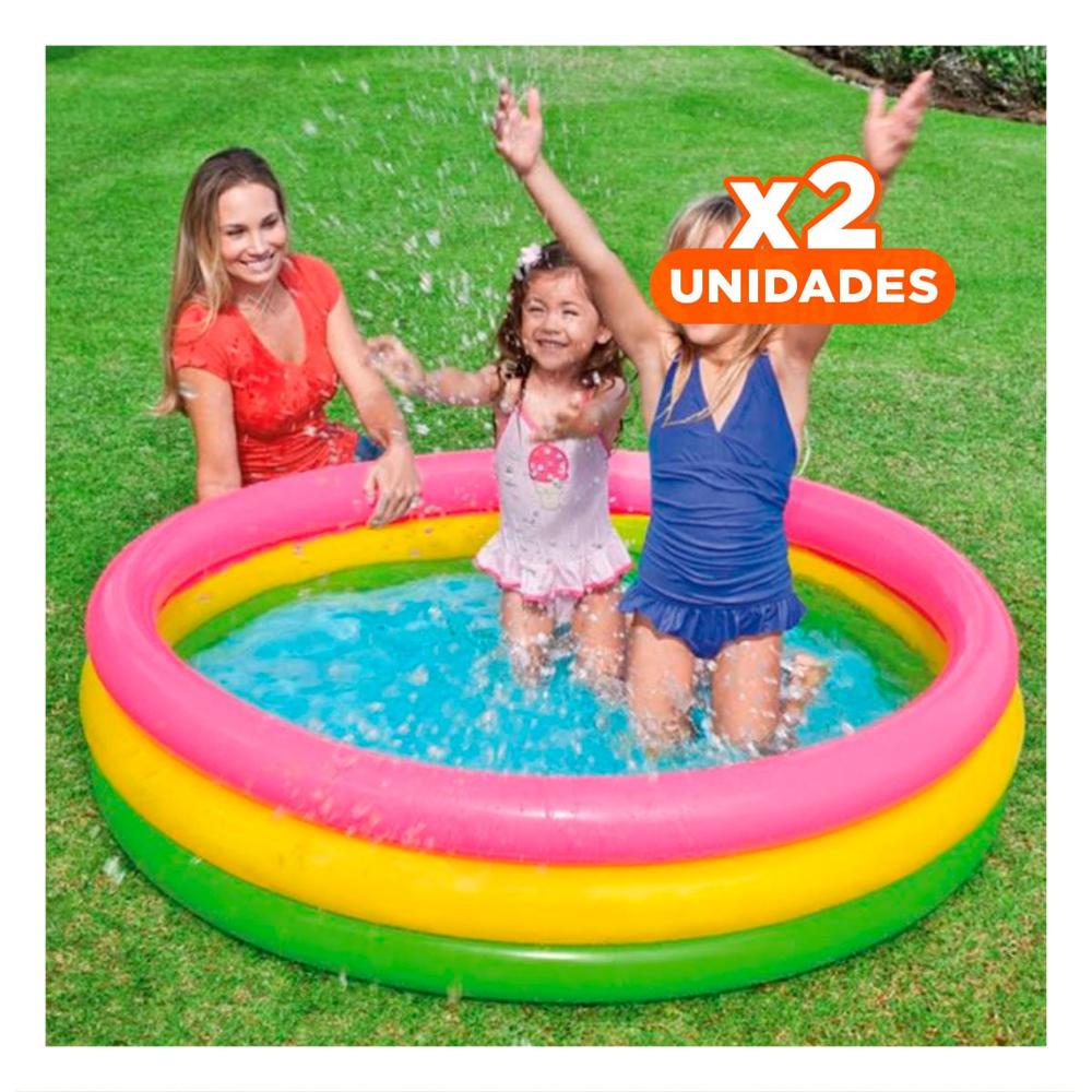 Pack2 Cientro de Agua Arcoiris Inflable Infantil 147 x 33 cm para Juegos Y+Regalo Sticker