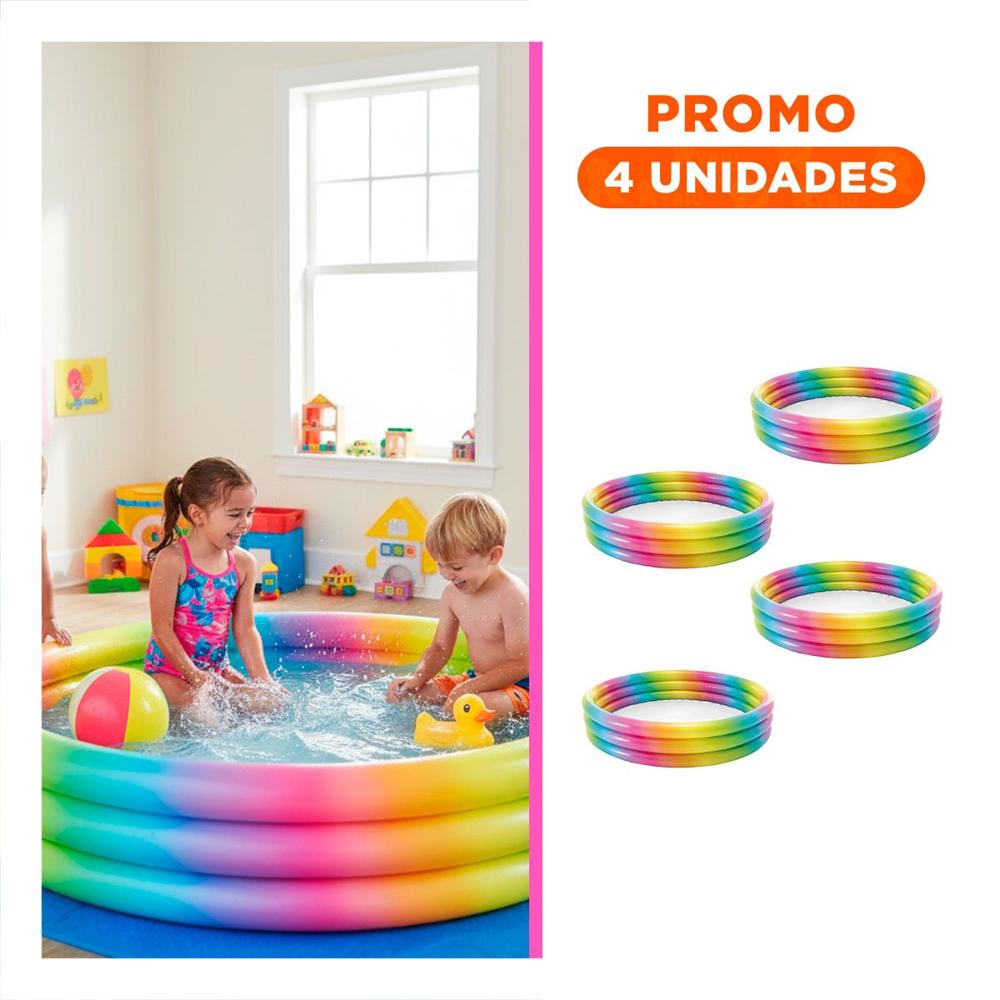 Pack4 Piscina Multicolor 168 x 38 cm para Uso Familiar en Patio y Casa Y+Regalo Sticker