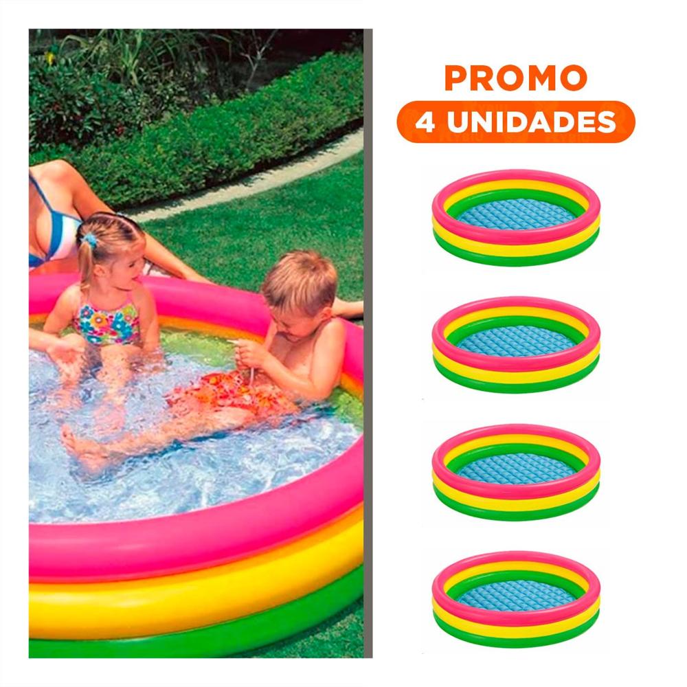Pack4 Estanque Arcoiris Inflable Infantil 114 x 25 cm para Juegos Acuaticos Y+Regalo Sticker