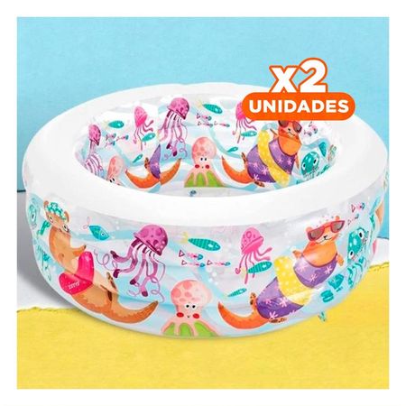 Pack2 Piscina de Agua Infantil Redonda 152 x 56 cm con Motivo Acuario en Casa Y+Regalo Sticker