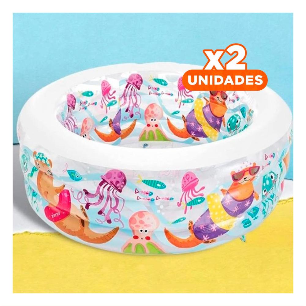 Pack2 Piscina de Agua Infantil Redonda 152 x 56 cm con Motivo Acuario en Casa Y+Regalo Sticker