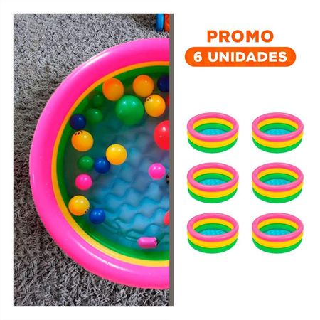Pack6 Pileta Arcoiris Inflable Infantil 86 x 25 cm para Hogar y Verano