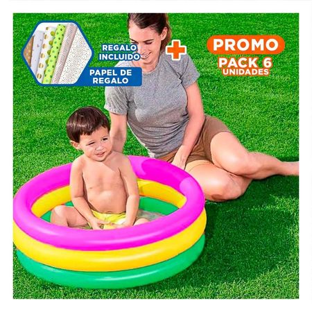 Pack6 Pileta Arcoiris Inflable Infantil 86 x 25 cm para Juegos Caseros Y+Papel Regalo