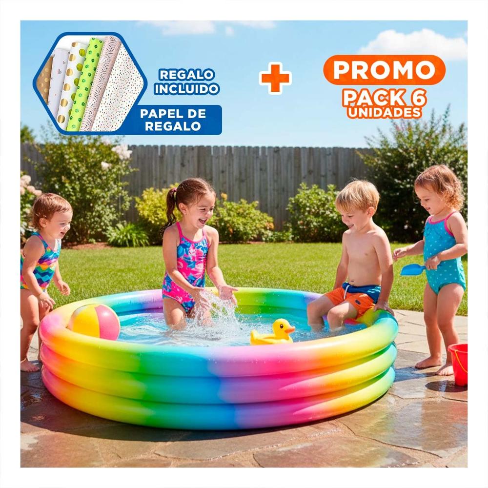Pack6 Piscina de Colores 147 x 33 cm Inflable para Patio y Espacios del Hogar Y+Papel Regalo