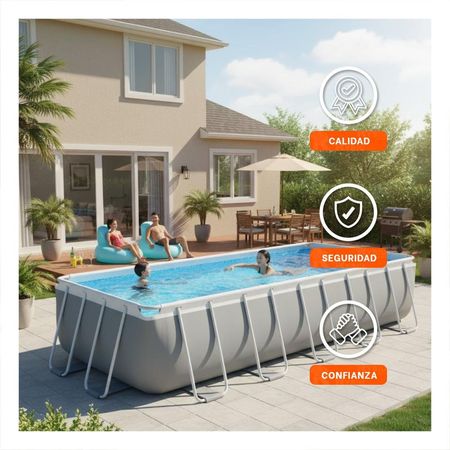 Piscina Rectangular Amplia con Estructura Parante para Uso Familiar