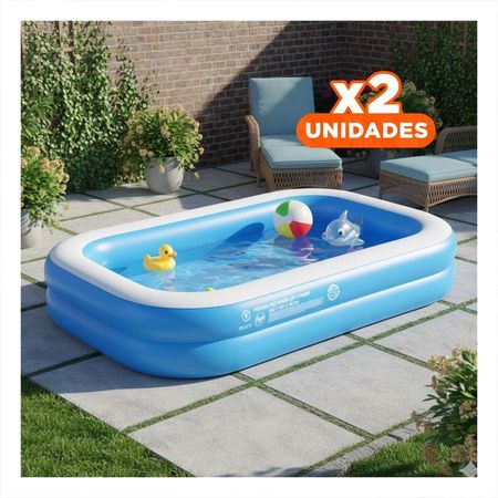 Pack2 Centro Acuatico Rectangular 203x152x48cm con Diseno de Verano para Pequenos Nadadores