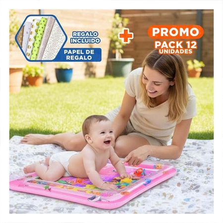 Pack12 Tapete Inflable con Agua para Bebes Rosado para Juego Supervisado Y+Papel Regalo