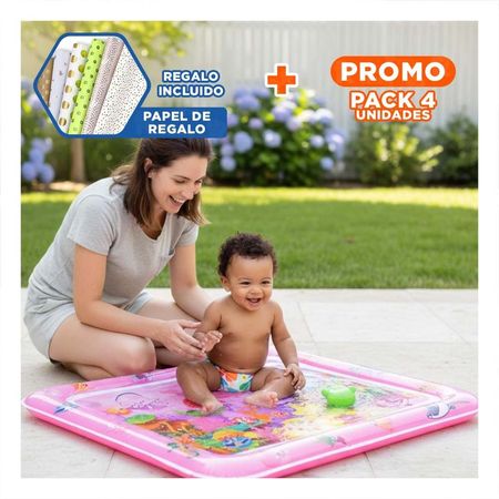 Pack4 Colchon Inflable con Agua para Bebes Rosado Facil de Usar y Guardar Y+Papel Regalo