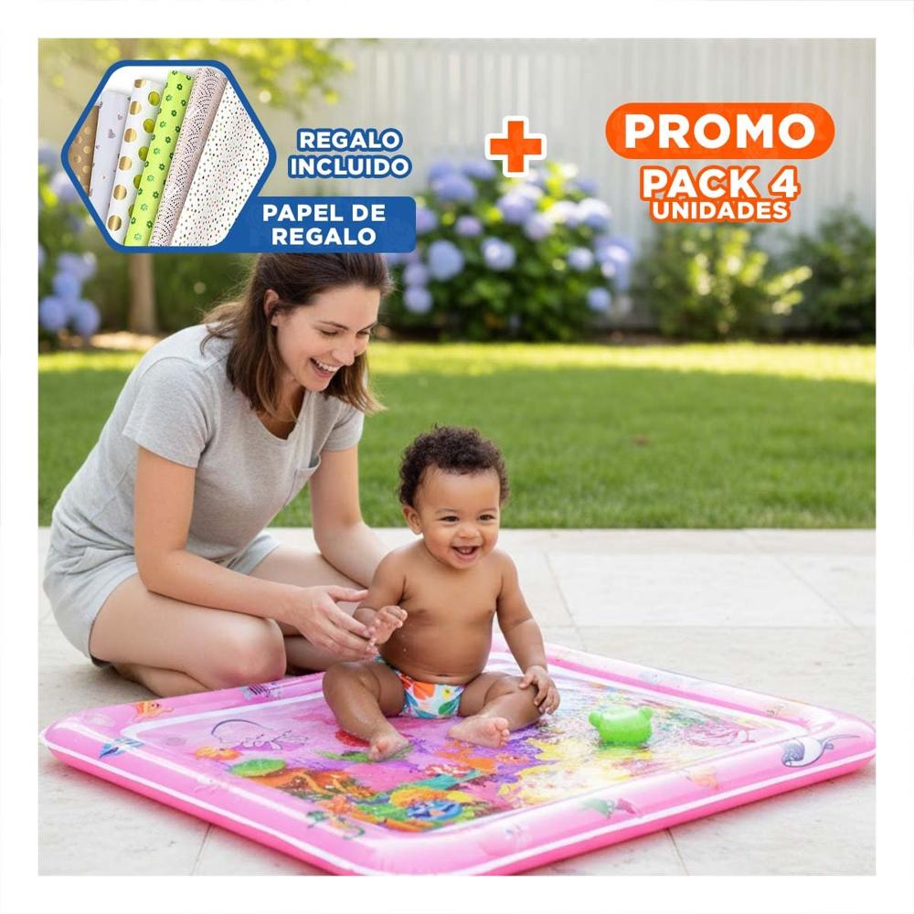 Pack4 Colchon Inflable con Agua para Bebes Rosado Facil de Usar y Guardar Y+Papel Regalo