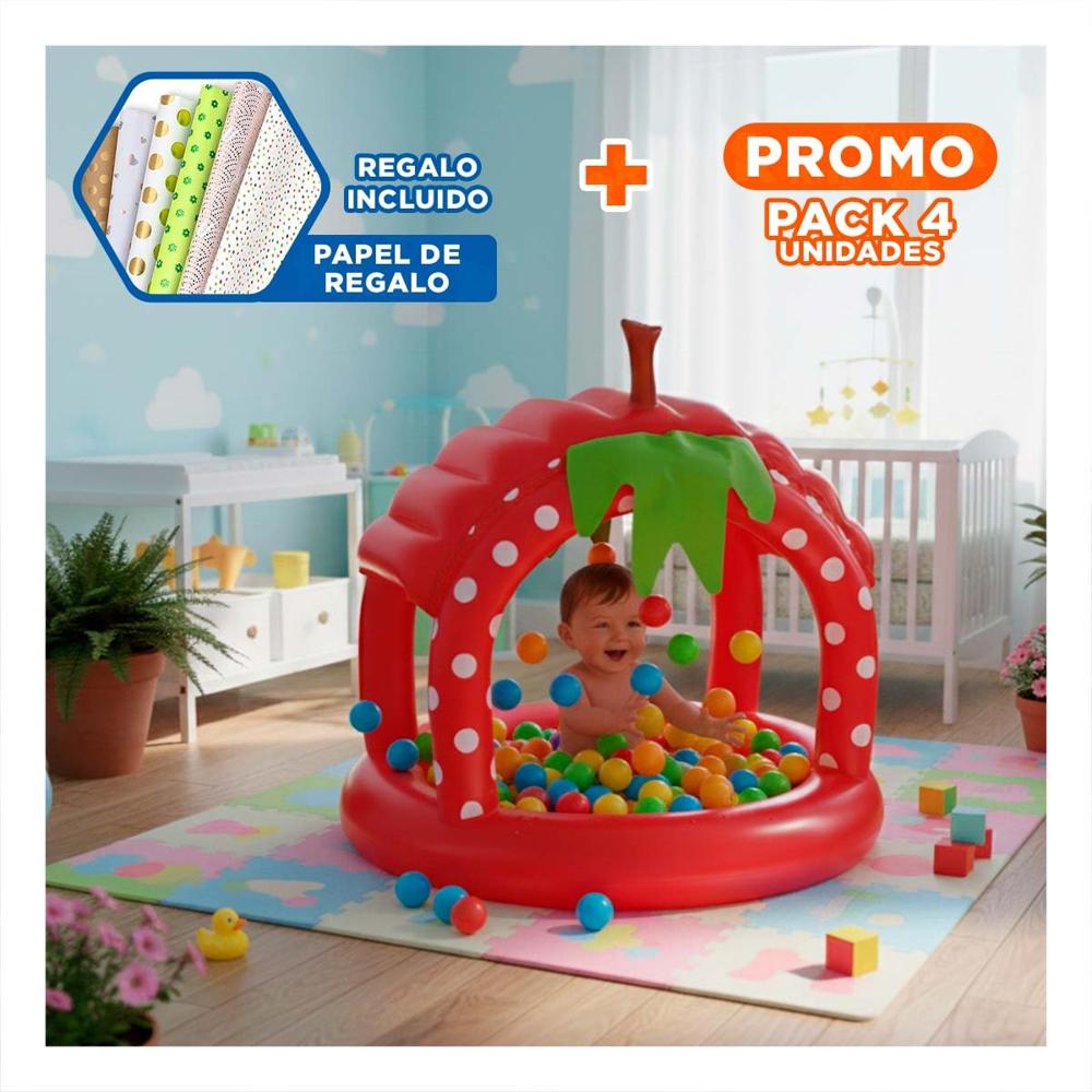 Pack4 Alberca Inflable Fresita para Hogar y Patio con Diseno Atractivo Y+Papel Regalo