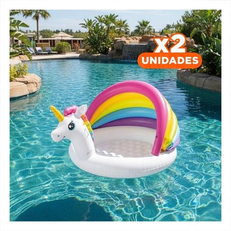 Pack2 Alberca Bebe Unicornio 1,27 X 1,02 X 69 CM Inflable para Uso Diario Y+Regalo Sticker