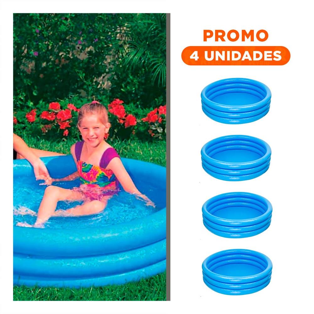 Pack4 Pileta Azul  Infantil 114 x 25 cm para Jardin y Patio Y+Regalo Sticker