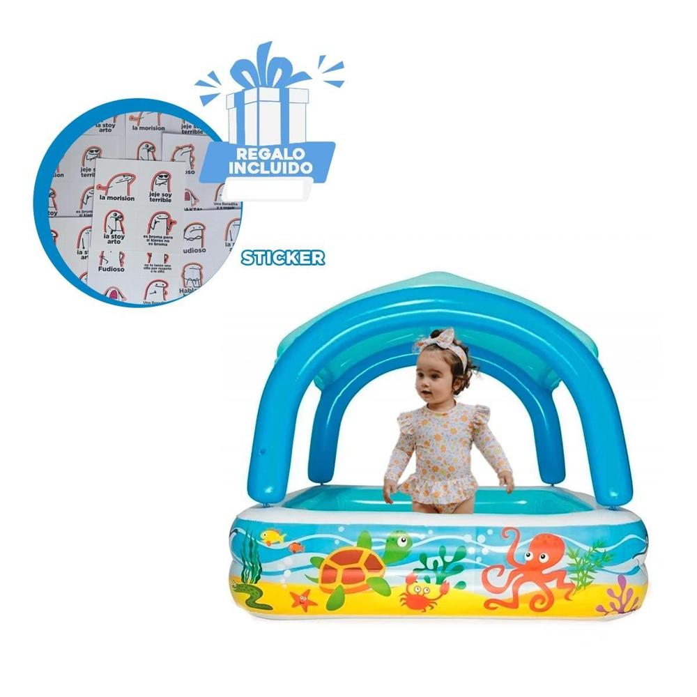 Piscina Canopy 147 x 147 x 122 CM con Sombra Integrada para Patio Familiar Y+Regalo Sticker