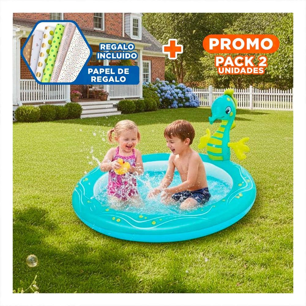 Pack2 Piscina Inflable Caballito de Mar para Casa Exterior con Diseno Marino Y+Papel Regalo