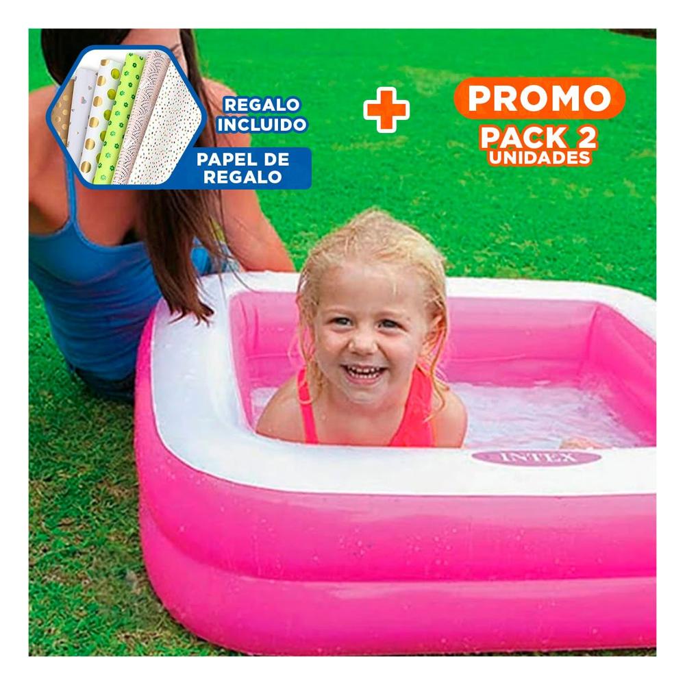 Pack2 Piscina Infantil Acolchada 85x85x23cm Rosadodo para Juegos de Verano Y+Papel Regalo