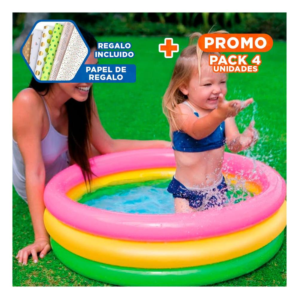 Pack4 Tina Arcoiris Infantil 61 x 22 cm para Juegos Acuaticos Y+Papel Regalo