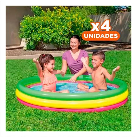 Pack4 Piscina Infantil Arcoiris 1.02 x 25 cm con Diseno Colorido para Diversion Familiar